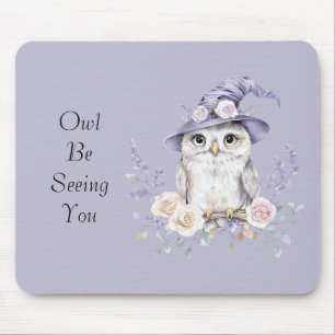 Weiße Eule Lila Hut Hübsche Blumen Mousepad
