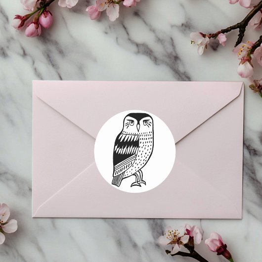 Weiße Eule-Linie zeichnend schwarz Runder Aufkleber