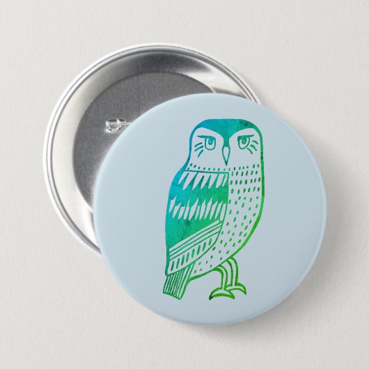 Weiße Eule zeichne blau grün Button (Vorne & Hinten)