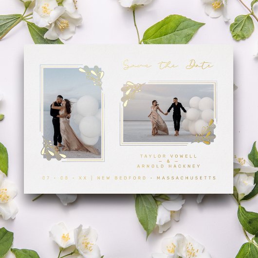 Weiße, Extravagante, goldene Minimalistische Branc Folieneinladung