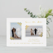 Weiße, Extravagante, goldene Minimalistische Branc Folieneinladung (Stehend vorne)