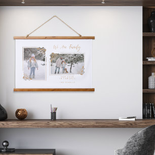 Weiße, Extravagante, goldene Minimalistische Branc Wandteppich Mit Holzrahmen