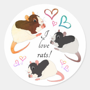 Weiße Extravagante Ratten und Regenbogenherzen Runder Aufkleber
