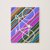 Weiße Fahrrad-Silhouette-Form, mehrfarbige Linien Puzzle (Vertikal)