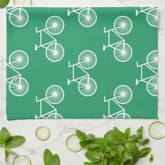 Weiße Fahrräder, Radmuster; Kelly Green Geschirrtuch (Gefaltet)