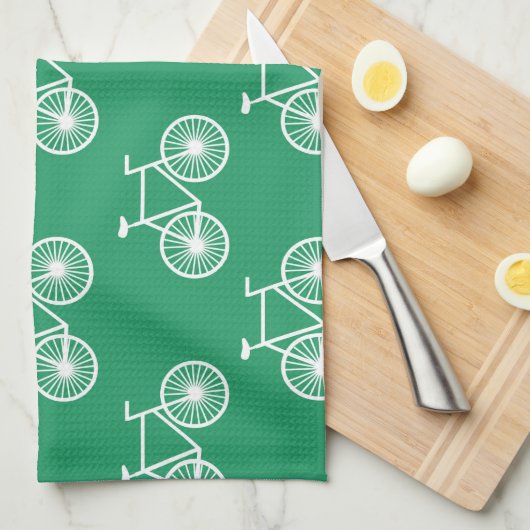 Weiße Fahrräder, Radmuster; Kelly Green Geschirrtuch (Viertel Falte)