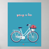 Weiße Fahrradrosa Blume Blauer Hintergrund Poster (Vorne)