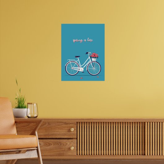 Weiße Fahrradrosa Blume Blauer Hintergrund Poster (Wohnzimmer 2)