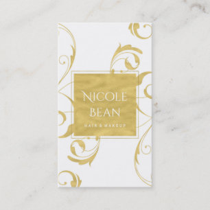 Weiße & falsche goldene florale Wirbel Elegant Visitenkarte
