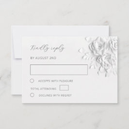 Weiße falsche Rosen Hochzeit aus Papier geschnitte RSVP Karte