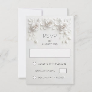 Weiße falsche Rosen Hochzeit aus Papier geschnitte RSVP Karte
