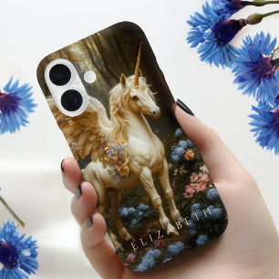 Weiße Fantasie Pegasus Blumenwaldland Burg Kunstvo iPhone 16 Hülle