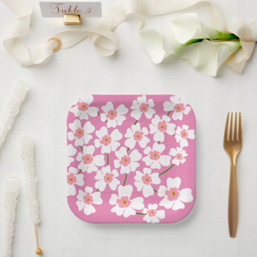 Weiße Fantasy-Blumenliebhaber-Muster Rosa Hochzeit Pappteller (Hochzeit)