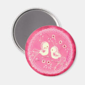 Weiße Fantasy-Vögel mit Blume & Spitzen-Border Magnet (Vorderseite/Rückseite)