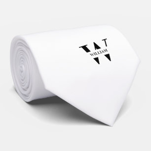 Weiße Farbe: elegantes Monogramm + Name Krawatte