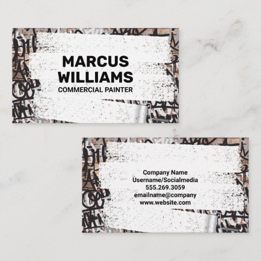 Weiße Farbe über der Graffiti-Ziegelwand Visitenkarte (Vorne/Hinten)