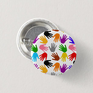 Weiße farbenfrohe Handabdruck-Musterdesign Button