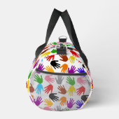 Weiße farbenfrohe Handabdruck-Musterdesign Duffle Bag (Rechts)
