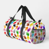 Weiße farbenfrohe Handabdruck-Musterdesign Duffle Bag (Rechte Ecke)