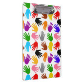 Weiße farbenfrohe Handabdruck-Musterdesign  Klemmbrett (Rechts)