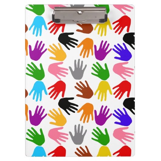 Weiße farbenfrohe Handabdruck-Musterdesign  Klemmbrett (Vorderseite)