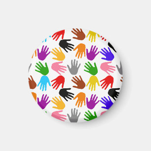 Weiße farbenfrohe Handabdruck-Musterdesign Magnet