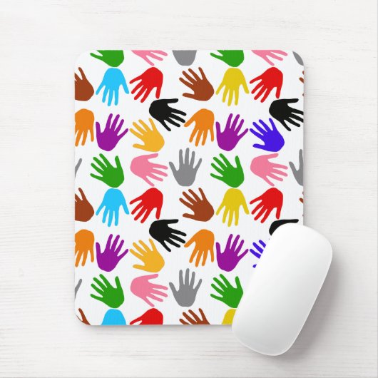 Weiße farbenfrohe Handabdruck-Musterdesign Mousepad (Mit Mouse)
