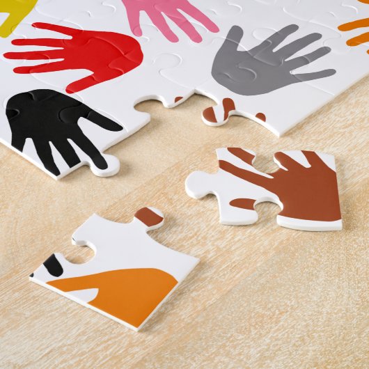 Weiße farbenfrohe Handabdruck-Musterdesign  Puzzle (Seite)