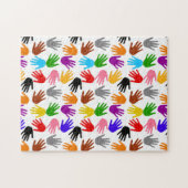 Weiße farbenfrohe Handabdruck-Musterdesign  Puzzle (Horizontal)