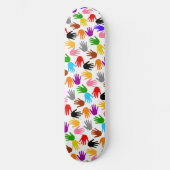 Weiße farbenfrohe Handabdruck-Musterdesign  Skateboard (Vorderseite)