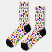Weiße farbenfrohe Handabdruck-Musterdesign Socken (Linkes Detail)