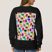 Weiße farbenfrohe Handabdruck-Musterdesign Sweatshirt (Rückseite)