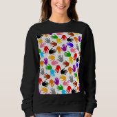Weiße farbenfrohe Handabdruck-Musterdesign Sweatshirt (Vorderseite)