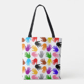 Weiße farbenfrohe Handabdruck-Musterdesign Tasche (Rückseite)