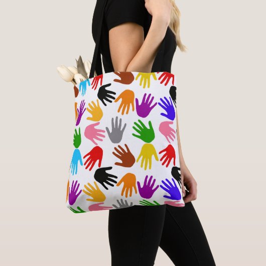 Weiße farbenfrohe Handabdruck-Musterdesign Tasche (Von Nahem)