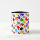 Weiße farbenfrohe Handabdruck-Musterdesign Tasse (Zentrum)
