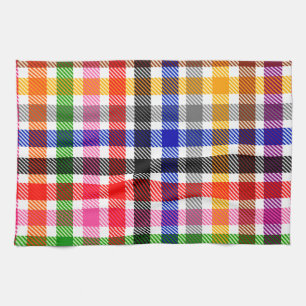 Weiße farbenfrohe Köper-Karottee-Tartan-Design Geschirrtuch