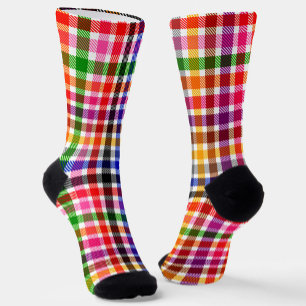 Weiße farbenfrohe Köper-Karottee-Tartan-Design Socken