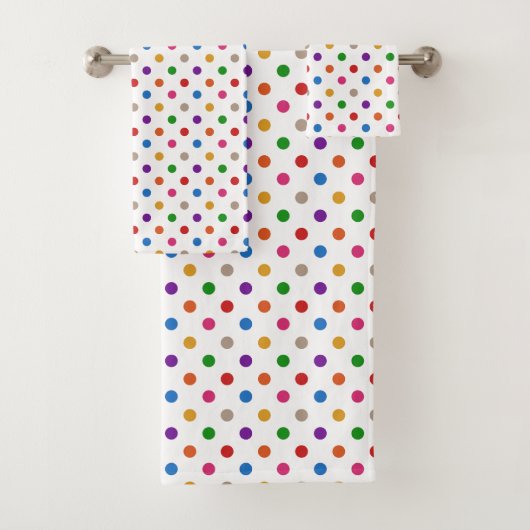 Weiße farbenfrohe Regenbogen-Punkte-Design Badhandtuch Set (Insitu)