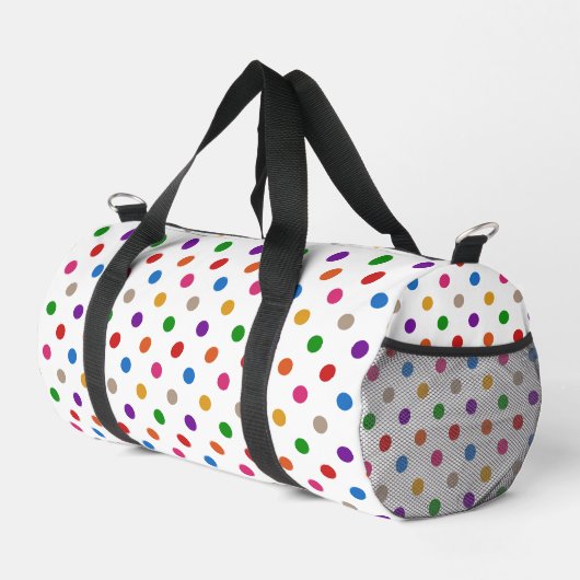 Weiße farbenfrohe Regenbogen-Punkte-Design Duffle Bag (Rechte Ecke)