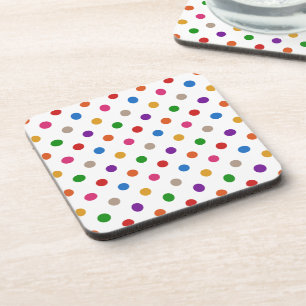 Weiße farbenfrohe Regenbogen-Punkte-Design Getränkeuntersetzer