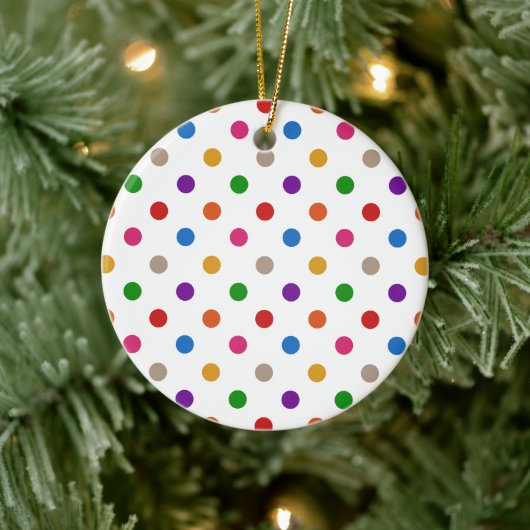 Weiße farbenfrohe Regenbogen-Punkte-Design  Keramik Ornament (Baum)
