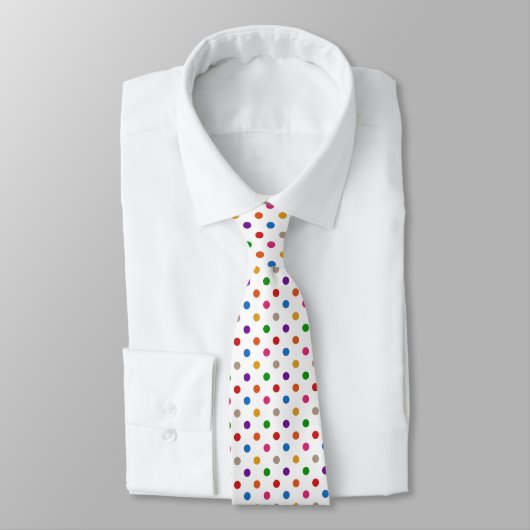 Weiße farbenfrohe Regenbogen-Punkte-Design Krawatte (Gebunden)