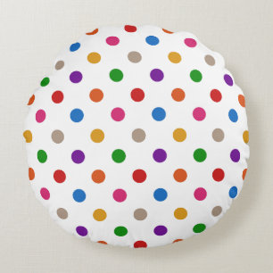 Weiße farbenfrohe Regenbogen-Punkte-Design Rundes Kissen