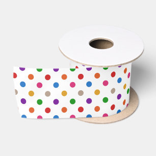 Weiße farbenfrohe Regenbogen-Punkte-Design  Satinband