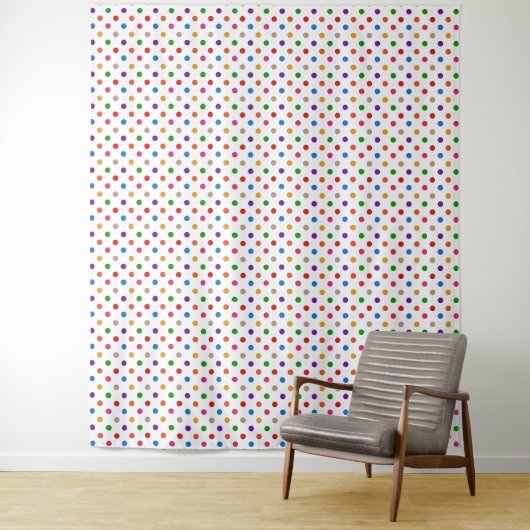 Weiße farbenfrohe Regenbogen-Punkte-Design Wandteppich (Beispiel)