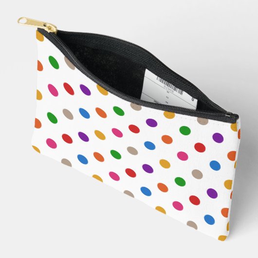 Weiße farbenfrohe Regenbogen-Punkte-Design Zubehörtasche (Offen)