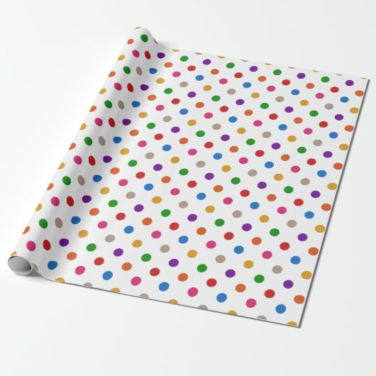 Weiße farbenfrohe Regenbogen-Tupfen-Design Geschenkpapier (Ungerollt)