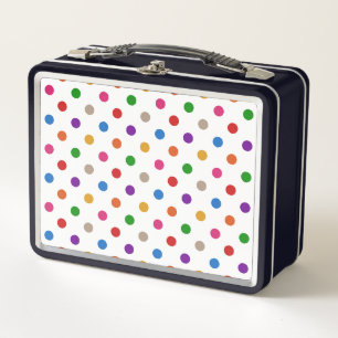 Weiße farbenfrohe Regenbogen-Tupfen-Design Metall Brotdose