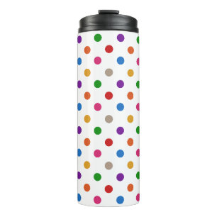 Weiße farbenfrohe Regenbogen-Tupfen-Design Thermosbecher